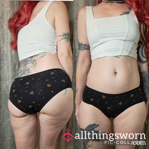 Black With Stars Fullback Panty - Cotton, Size Small