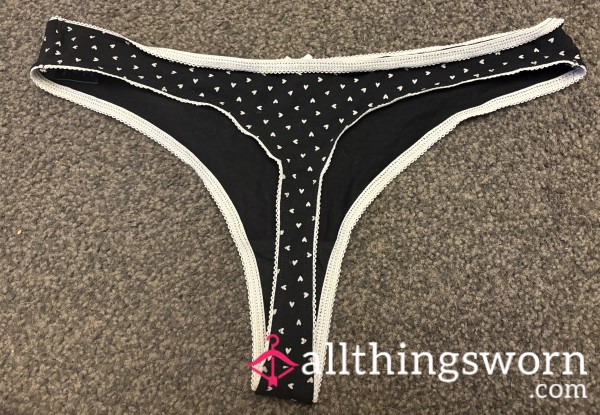 Black With White Harts Thong