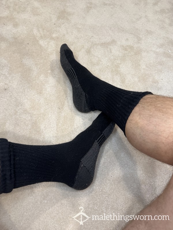Black Workout High Socks — Worn And Broken In