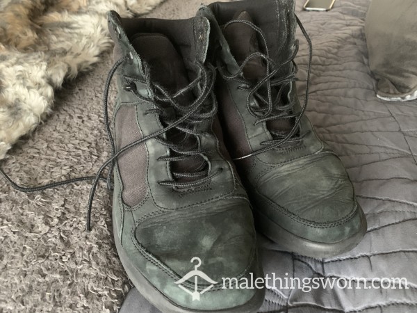 Black Worn And Faded Timberland Boots