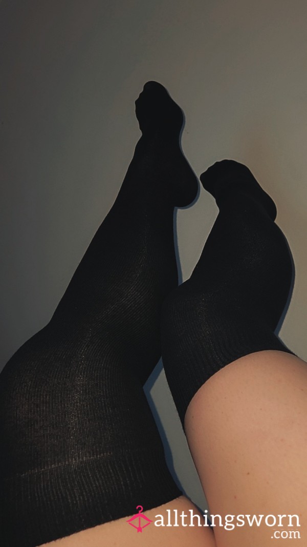 Black Worn Cotton Stockings 🦵🫦👣
