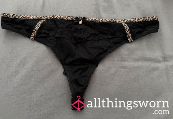 Black/leopard Thong