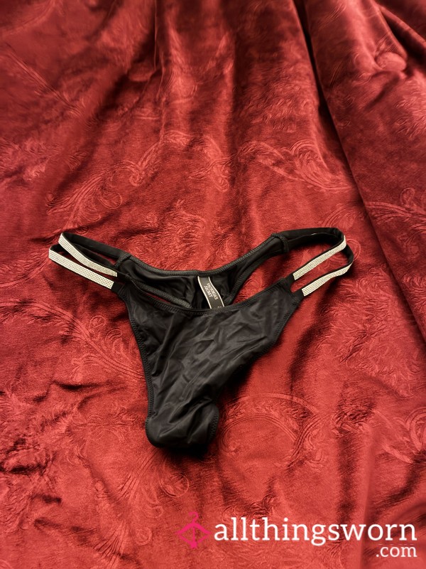 Black/rhinestone Thong