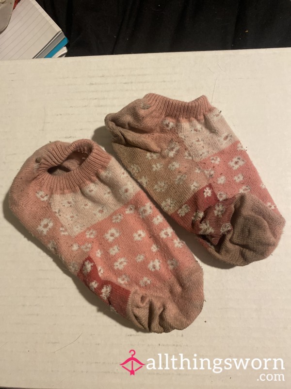 Block Shades Of Pink Flor*l Ankle Socks