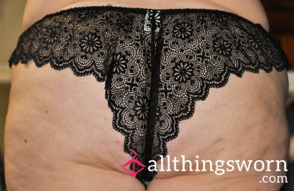 Bloom With Allure: Black Lace Flor*l Print Thongs