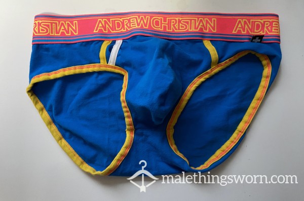 Blue AC Briefs With Yellow And Red Piping Size XL (35-38 In / 89-96 Cm)