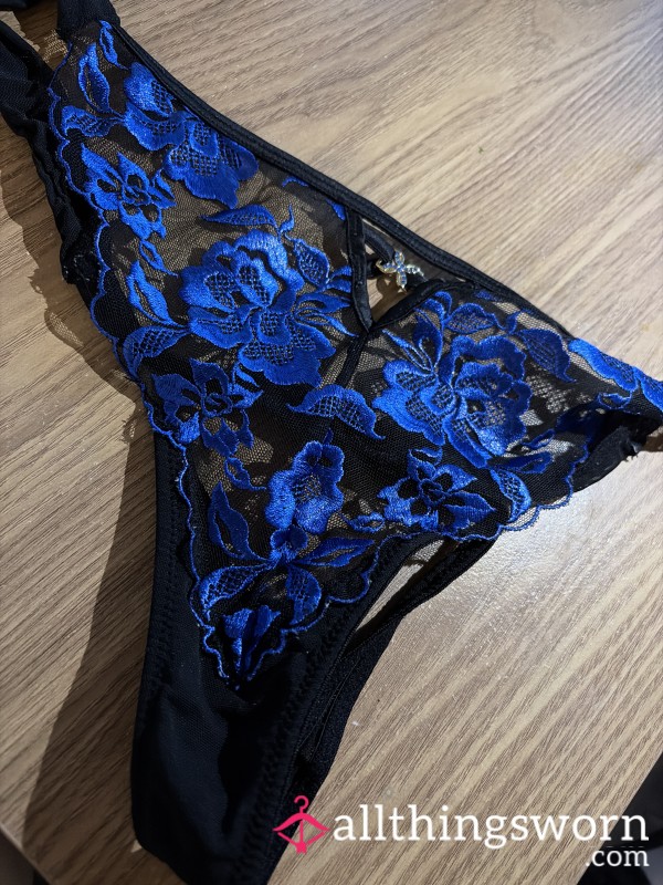 Blue And Black Lacey Thong