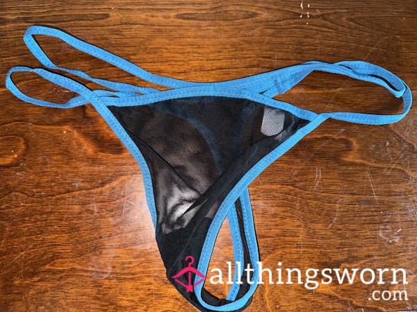 Blue And Black Mesh Strappy Thong