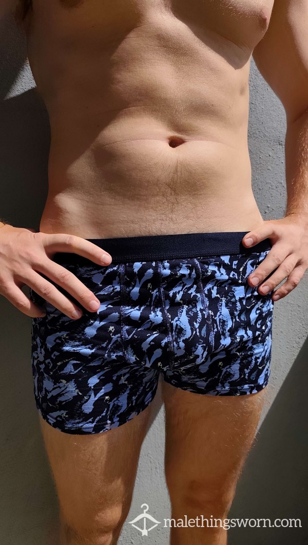 Blue And Black Pattern Stretchy Boxer Shorts
