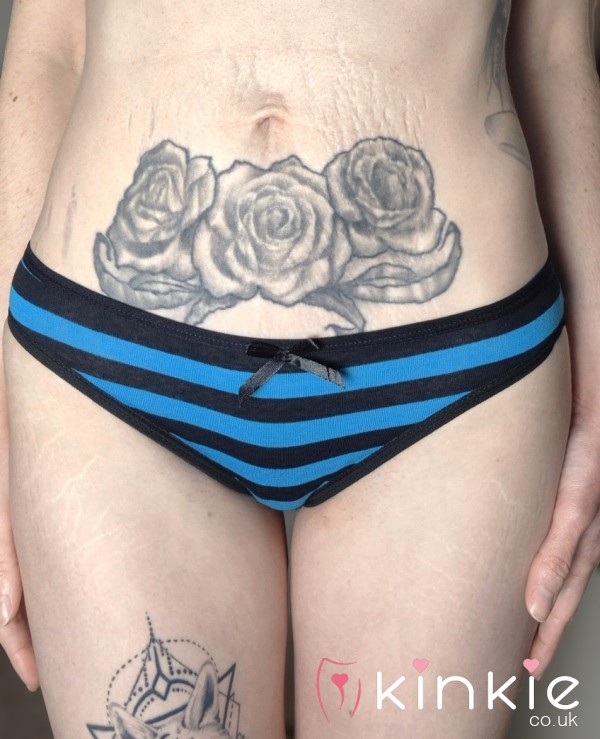 Blue And Black Striped Cotton Bikini Briefs