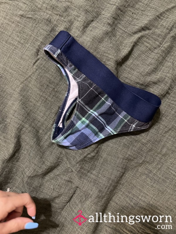 Blue And Green Plaid Thong