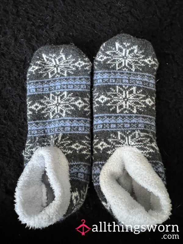 Blue And Grey Snow Flake Slipper Socks