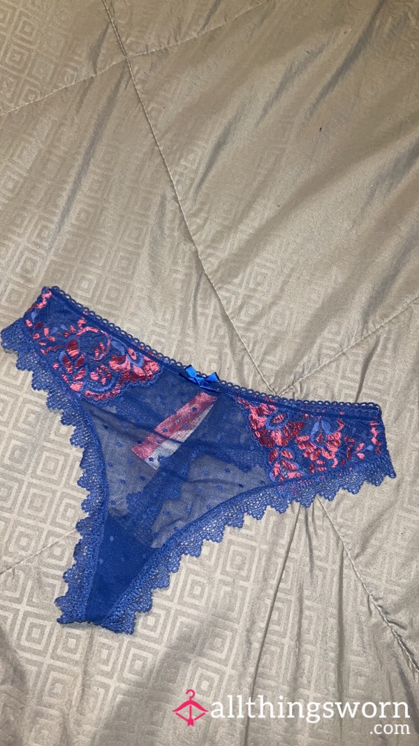 Blue And Pink Lace Thong
