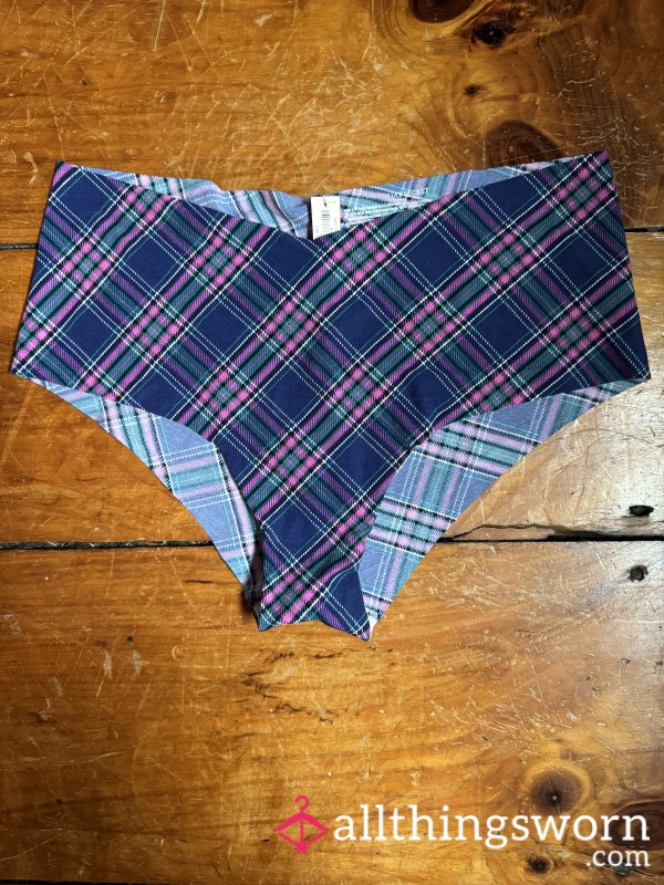 3 Days PREWORN Blue And Pink Tartan Stretch Poly/elastane Cheekies, XXL, VS