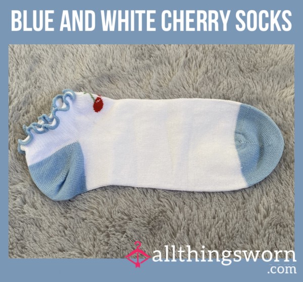 Blue And White Cherry Socks🩵