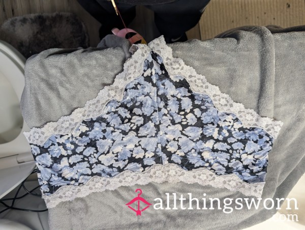 Blue And White Flor*l With Lace