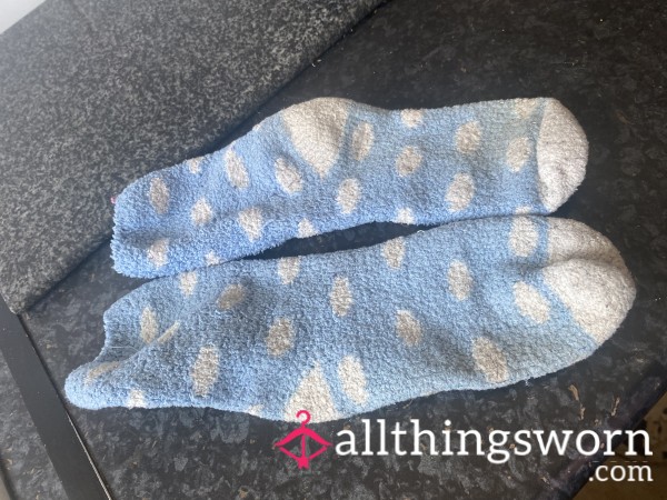 Blue And White Fluffy Socks