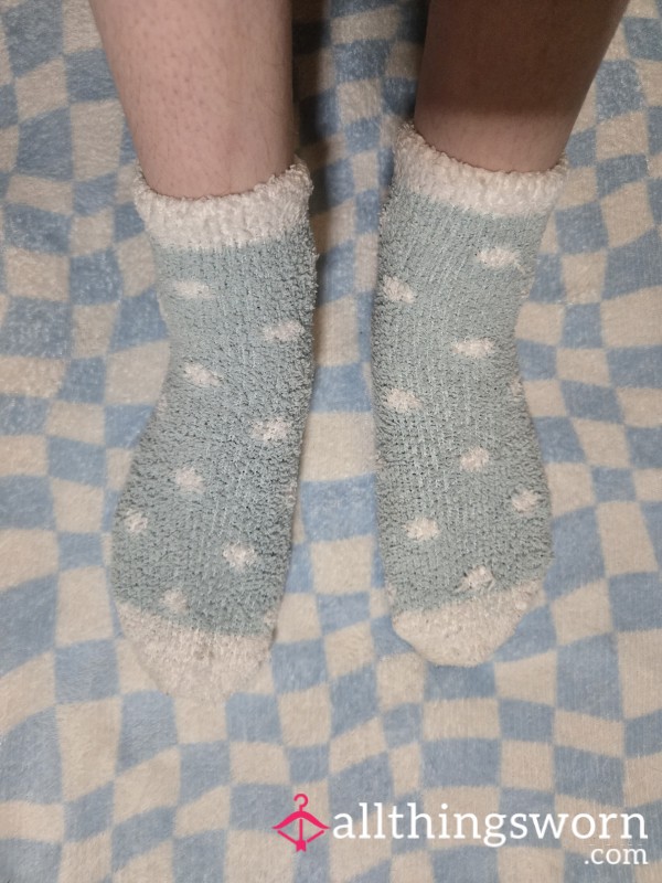 My Blue And White Fluffy Socks With Little Balls 🤍