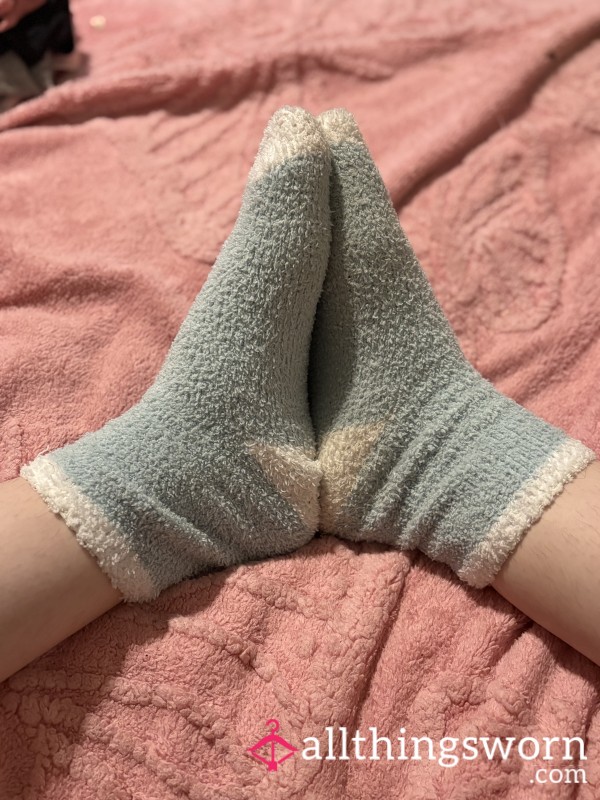 Blue And White Fuzzy Socks