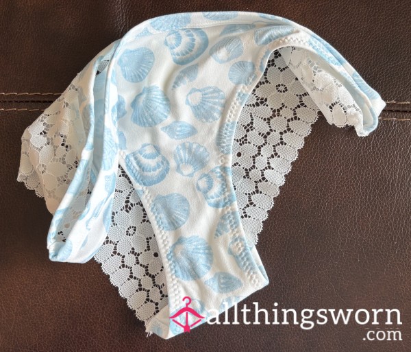 Blue And White Shell Panties With Lace Back