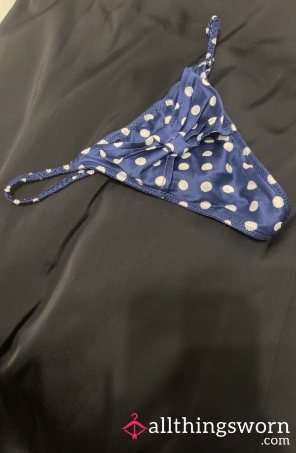 Blue And White Silky Thong