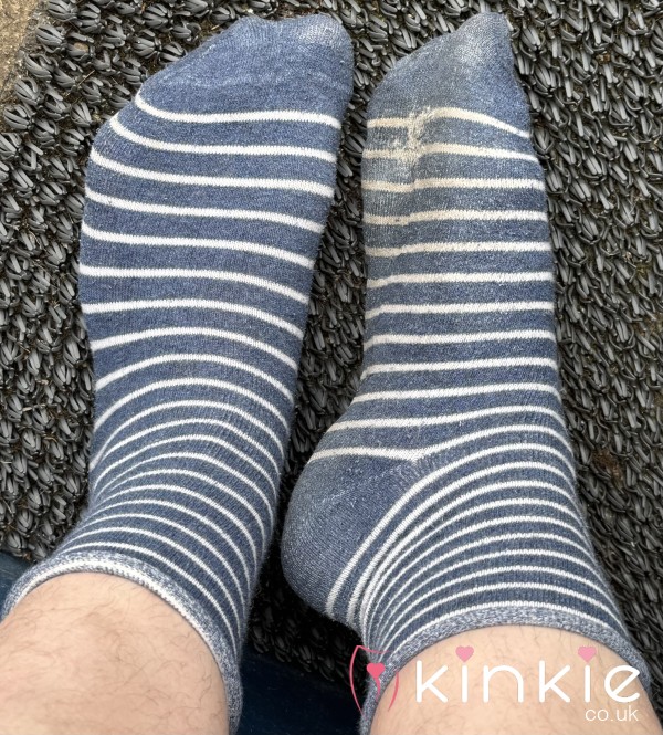 Blue And White Striped Cotton Crew Socks