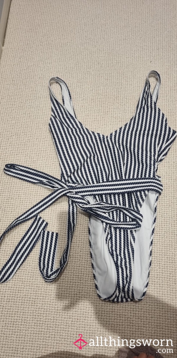 Blue And White Stripped Swimsuit