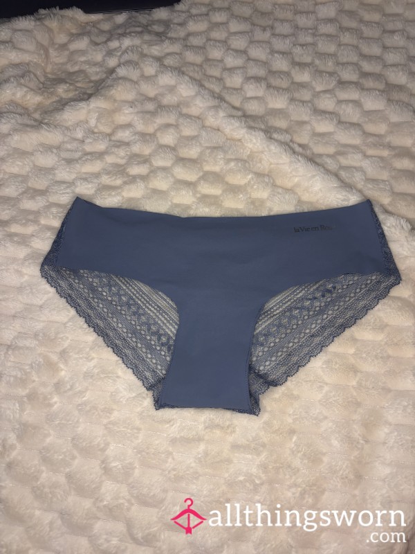 Blue Bikini Panties With Lace Back