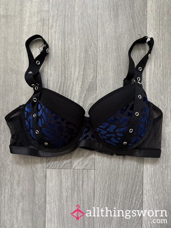 Blue & Black Leopard Print Bra