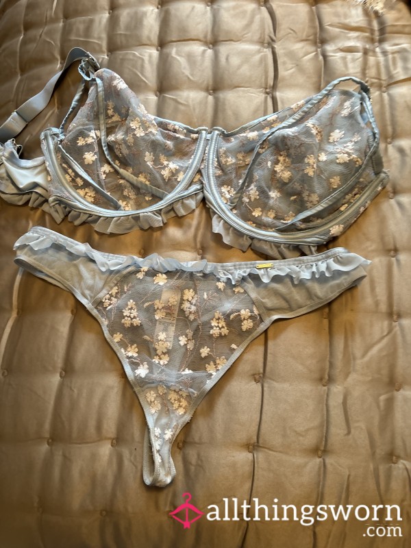 Blue Bra And Thong Set