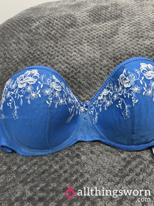 Blue Bra With Embroidery (36E)