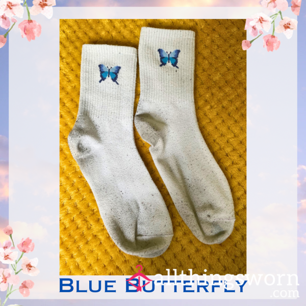 Blue Bu*terfly Crew Socks 🦋 2 Day Wear + 1 Workout Included - £15 😈 Longer Wears And International Shipping Available 🌍