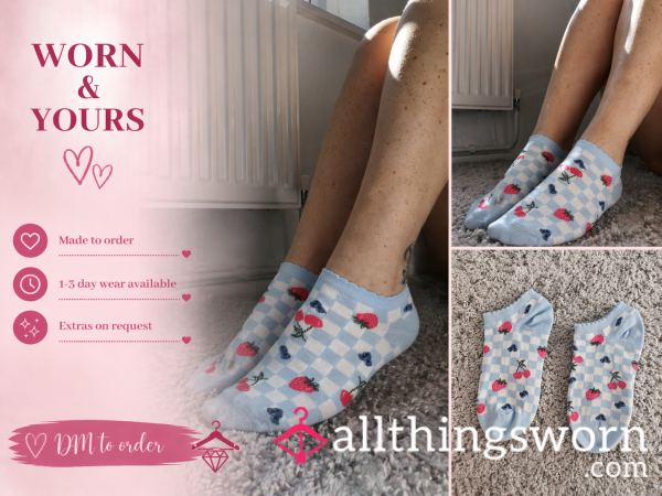 🫐🍓 Blue Checkered Fruit Socks – Worn & Yours | Cute, Playful & Made To Order