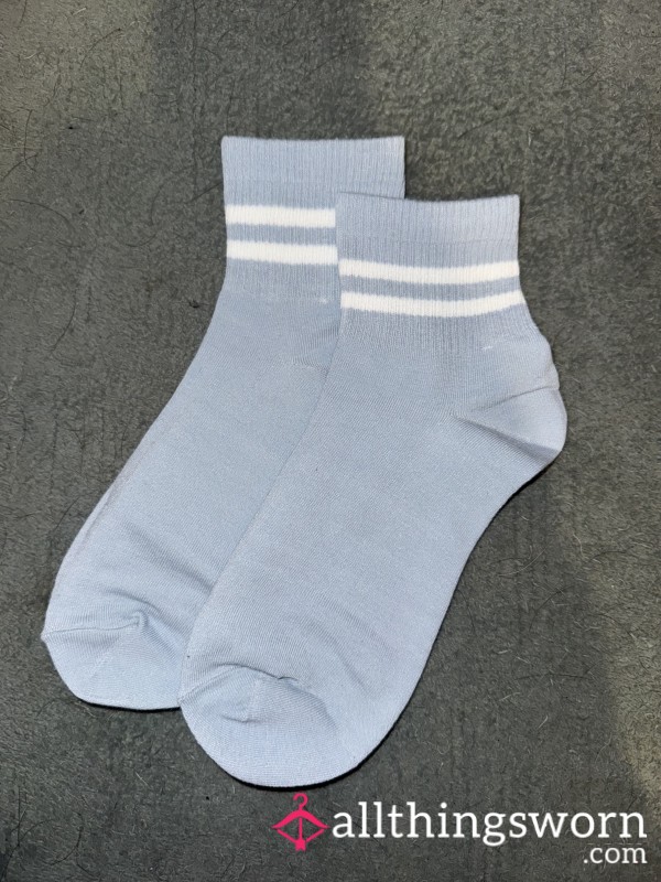 Blue Cotton Crew Socks