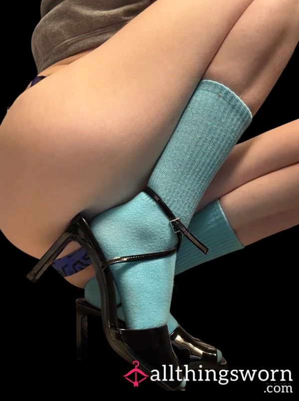 Blue Cotton Crew Socks