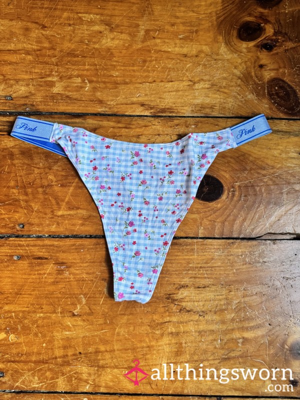 Blue Cotton Gingham Print VS Thong, XXL