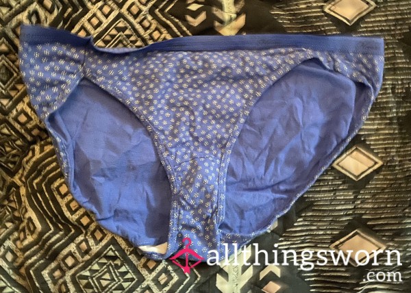 (2 Day Wear) Blue Cotton Panties With White Flowers
