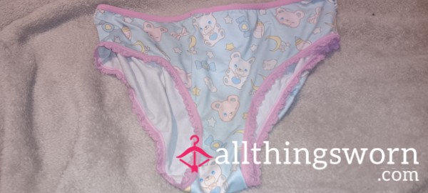 Blue Cotton Teddy Bear & Baby Bottles Full Back Size- L