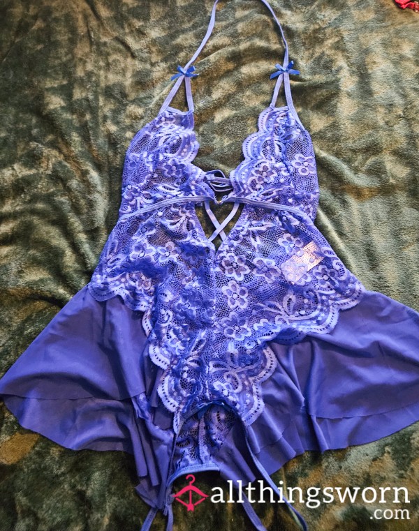 Blue Crotchless Lingerie Nighty