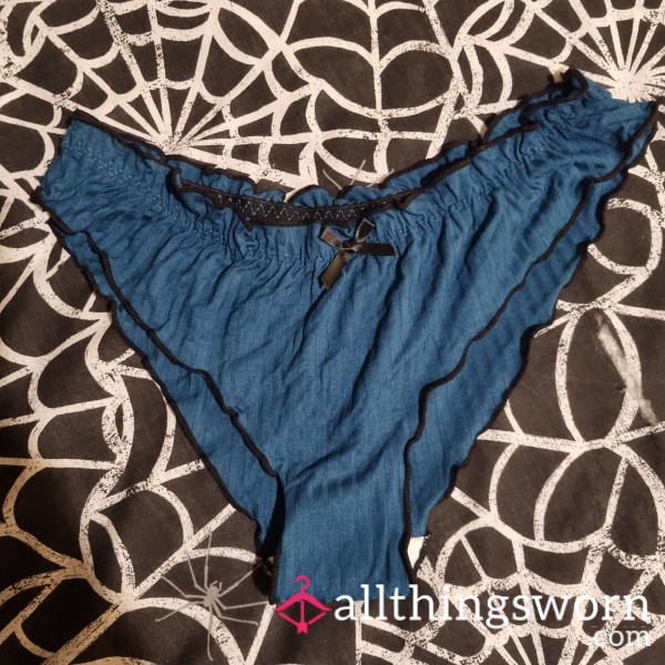 Blue Cute Ruffled Ribbed Bikini Brief Panties 💙
