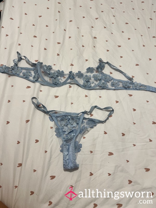 Blue Flor*l Bra+ Bikini Set | Size S