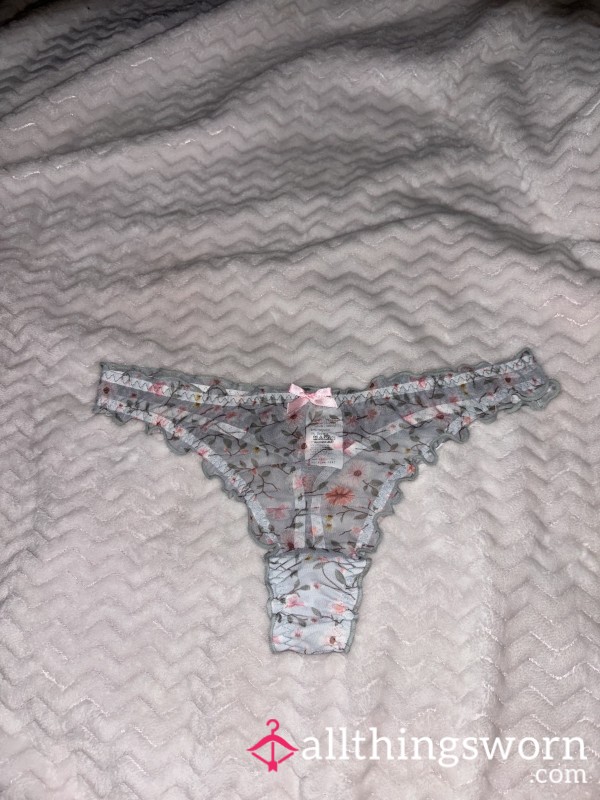 Blue Flor*l Mesh Thong