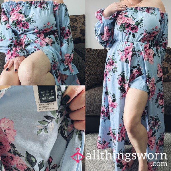 Blue Flor*l Off-Shoulder Dress- Giving Flirty & Cute Vibes