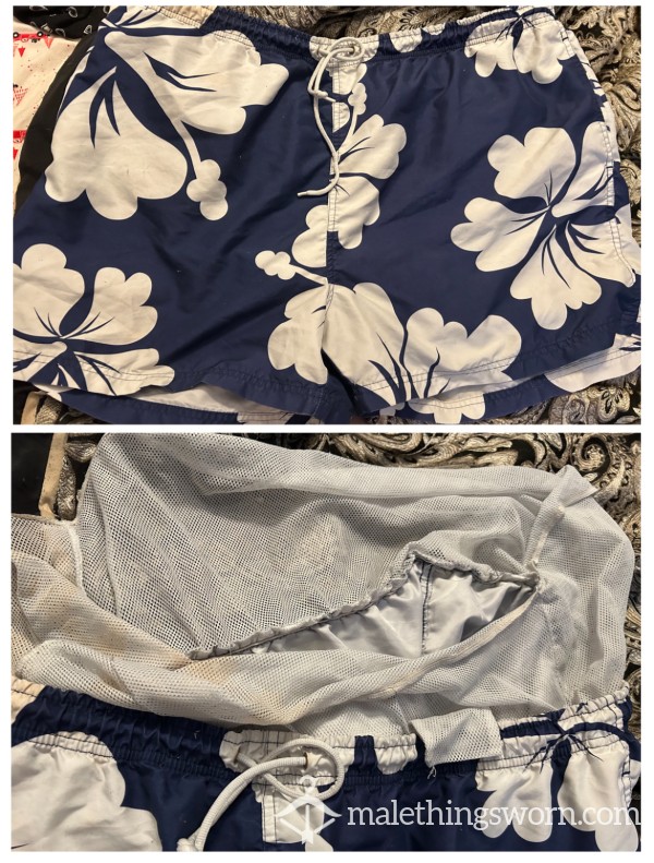 Blue Flor*l Pattern Swim Shorts- Very Well Worn