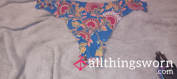 Blue Flor*l Spandex Thong Size- XL