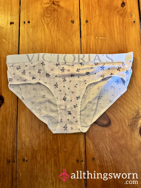 Blue Flor*l W/ Pink Stripe Cotton VS Bikini Cut Full Back