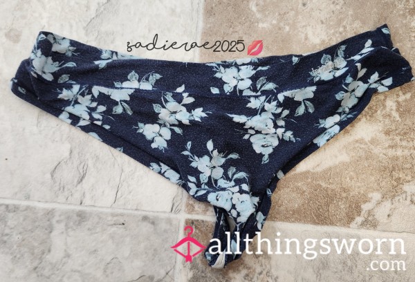 Blue Flor*l, Well-worn Thong, Ready For Custom Wear!