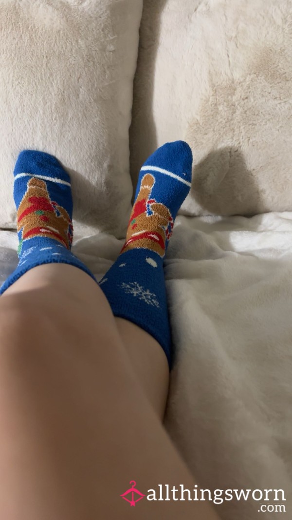 Blue Fluffy Long Gingerbread Socks