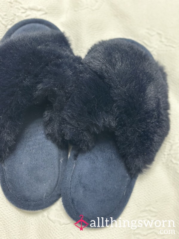 Blue Fluffy Slippers