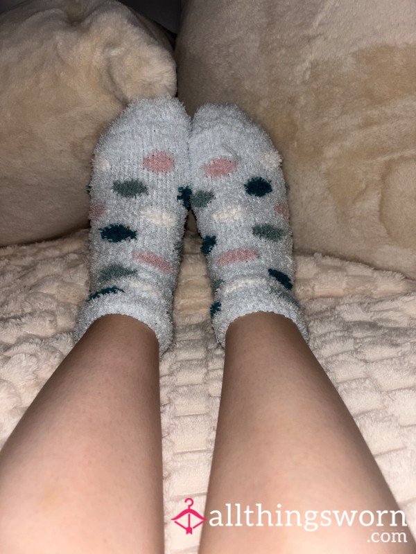Blue Fluffy Socks With Dots